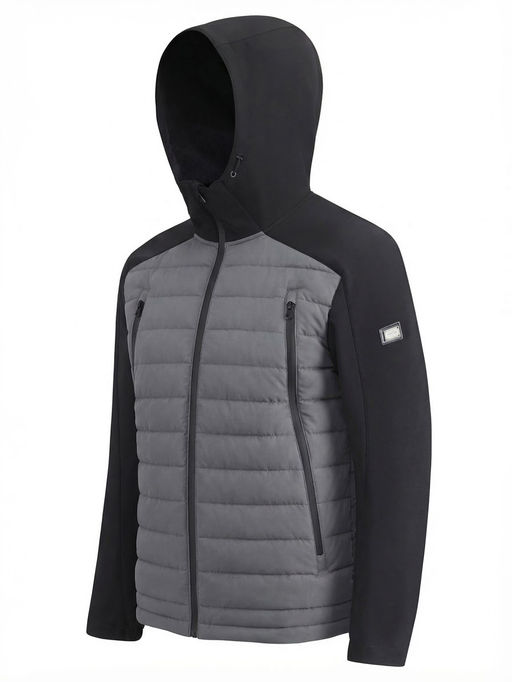 Куртка мужская гибридная стёганая с капюшоном с графеновой подкладкой серого цвета 9627_1Sr