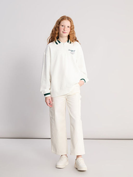 Polo Yaka Cinnamoroll Bask?l? K?z ?ocuk Sweatshirt