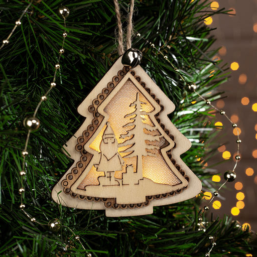 Ёлочная игрушка Ёлочка с Дедом Морозом, 10х9х1 см, 4 LED, от батареек, свечение тёплое белое