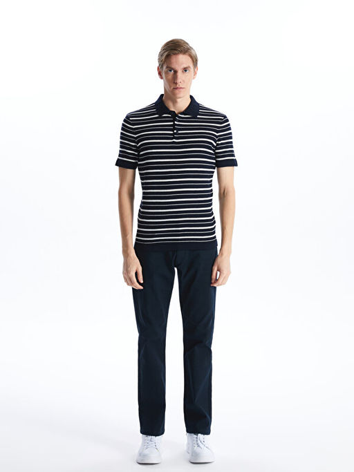 Polo Yaka K?sa Kollu ?izgili Erkek Triko Kazak