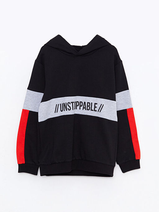Kap??onlu Bask?l? Uzun Kollu Erkek ?ocuk Sweatshirt