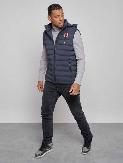 Жилетка мужская утепленная с капюшоном темно-синего цвета 886TS - YUNDA фото 10