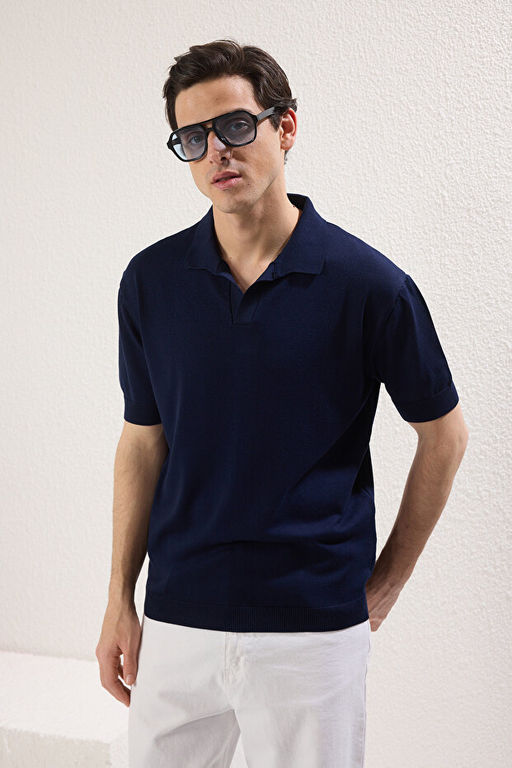Lacivert Regular Polo Yaka D_z Polo Yaka T-shirt TMNSS25PO00008 - Trendyolmilla фото 2