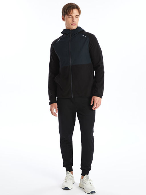 Kap??onlu Uzun Kollu Polar Erkek Fermuarl? Sweatshirt