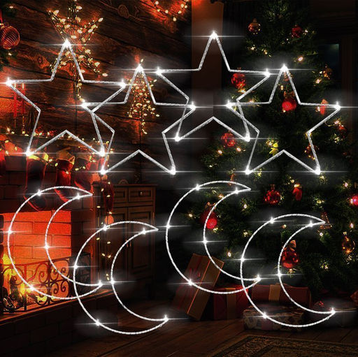 Гирлянда штора Роса -светлячкиЗвезда и луна  белое свечение ,7 режимов свечения ,8 фигур, 3х0.75м , - Family фото 3