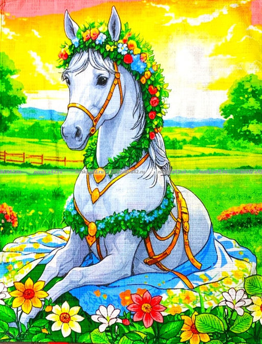 5 ШТУК - Полотенца вафельные - символ Года Лошади