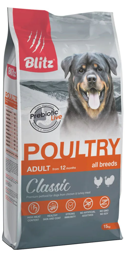 BLITZ ADULT Poultry птица для собак 15 кг BDD37-1-15000