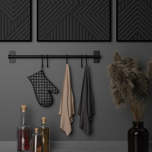 Рейлинговая система для кухни, 57 см, 5 крючков, чёрная