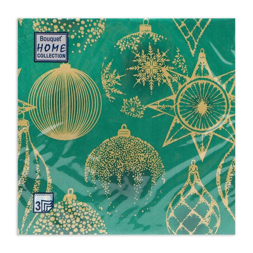 Цена за 2 шт. Салфетки новогодние бумажные Home Collection «Золотые украшения на зеленом», 3 слоя, 33х33 см, 20 шт