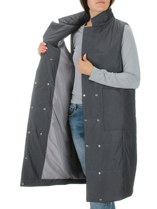 M007 DK.GRAY Жилет женский демисезонный (100 гр. синтепон) - Фабричный китай фото 7