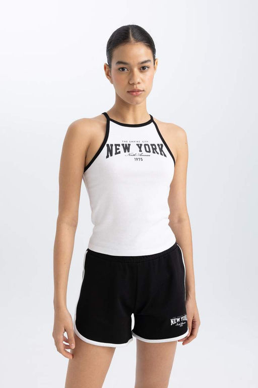 DeFactoFit укороченная майка в рубчик с круглым вырезом и принтом фото 6