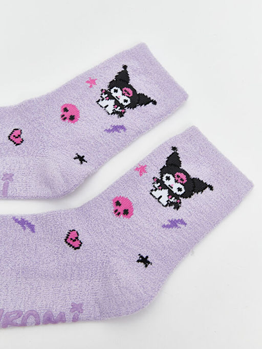 Kuromi Desenli Kayd?rmaz Tabanl? K?z ?ocuk Ev ?orab? ve Toka