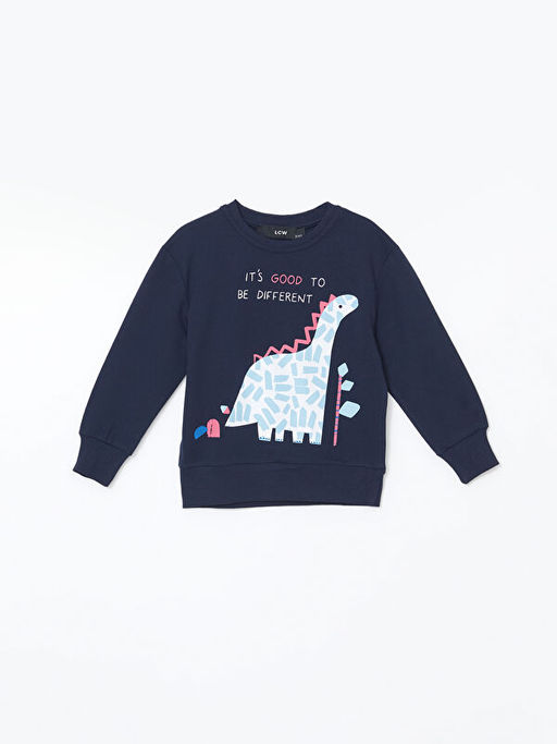 Bisiklet Yaka Bask?l? Erkek ?ocuk Sweatshirt