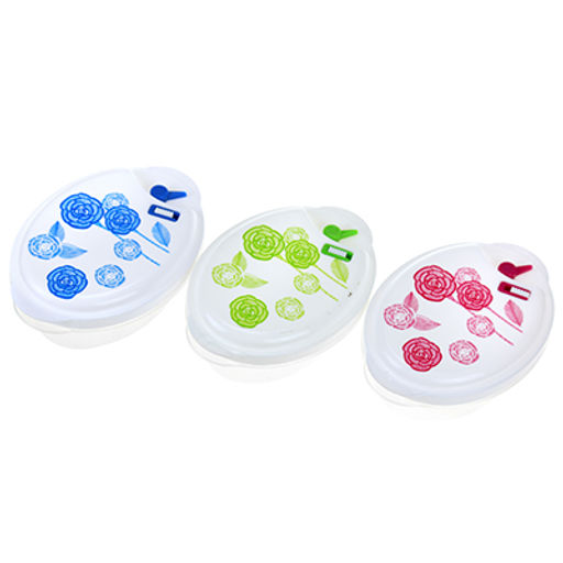 Контейнер пластмассовый Розы 0,3л - 13х9,7х5см, набор 3шт, с пароотводом, для хранения в холодильнике, цвета микс (Китай) - Домашняя мода фото 3