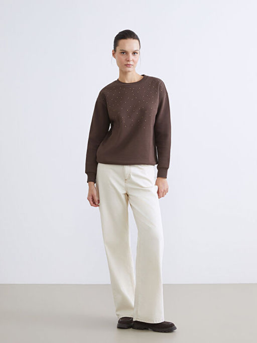 Ta?l? Oversize Kad?n Kal?n Sweatshirt