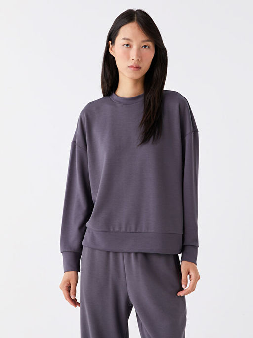 Bisiklet Yaka D?z Uzun Kollu Kad?n Sweatshirt