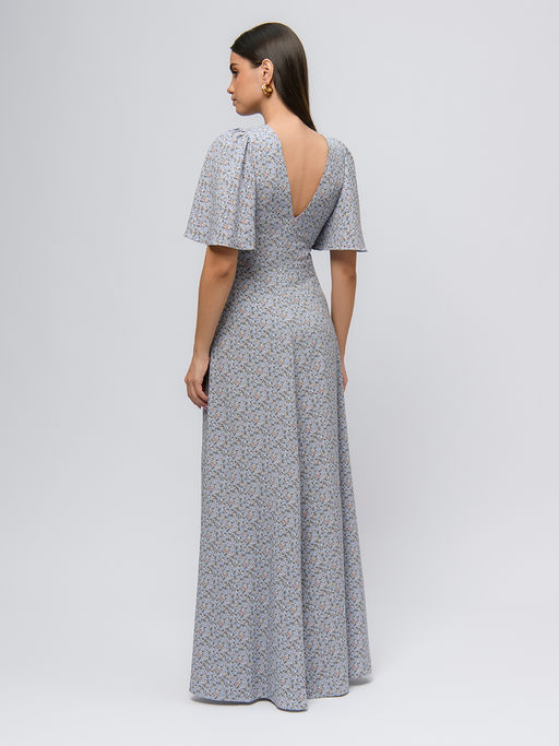 Платье голубого цвета с принтом длины макси с глубоким вырезом - 1001dress фото 3