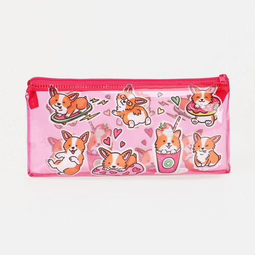 Косметичка-пенал на молнии, с рисунком Корги, розовая - Simaland фото 2