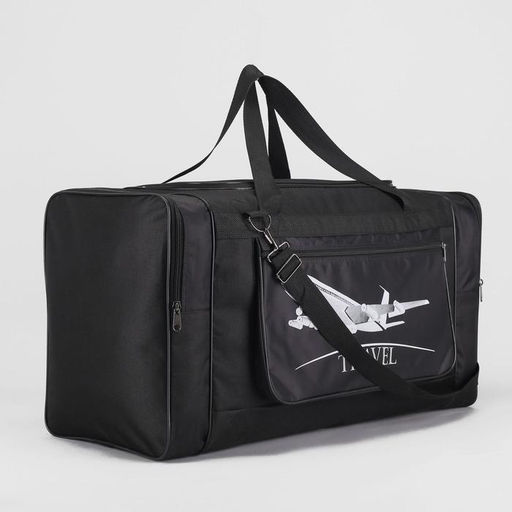 Сумка дорожная на молнии, 3 наружных кармана, длинный ремень, чёрная