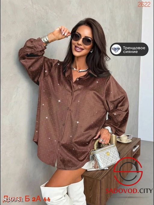 Рубашка нарядная оверсайз со стразами - Bruno фото 8