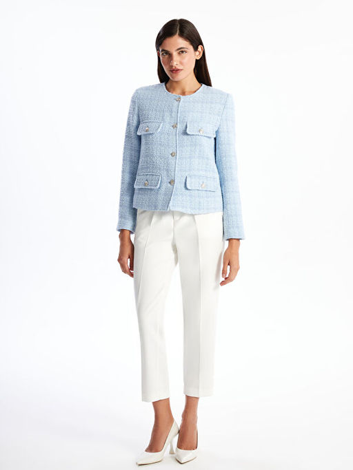 Bisiklet Yaka Desenli Uzun Kollu Kad?n T?vit Ceket