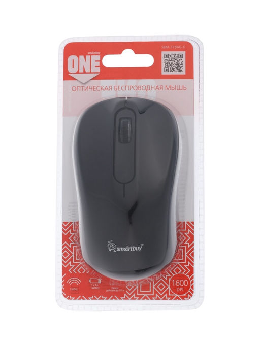 Мышь Smartbuy ONE 378, беспроводная, 3 кнопки, 1600 dpi, USB, 1хАА, черная