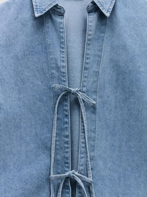 Джинсовая рубашка с завязками / Zarina  фото 11