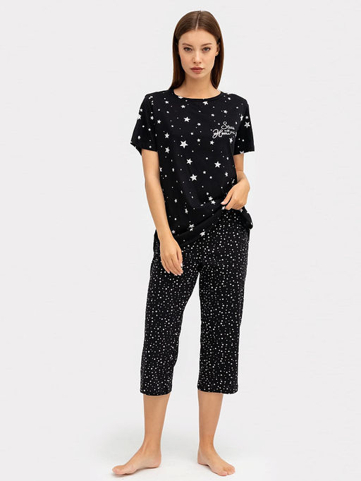 Комплект женский (джемпер, бриджи) черный с принтом мелкие звезды - Mark formelle фото 2