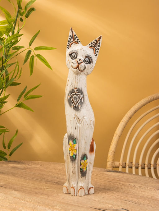 Сувенир «Кошка», белая, 60×12×6 см, дерево, МИКС