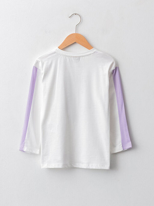 Bisiklet Yaka Bask?l? Uzun Kollu Pamuklu K?z ?ocuk Ti??rt - Waikiki фото 2