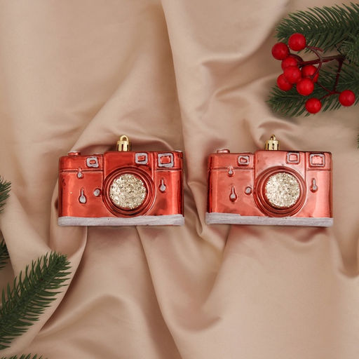 Ёлочные игрушки 2 шт. Зимнее волшебство. Фотоаппарат пластик, 9.54.57 см, красный