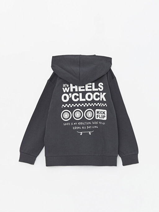 Kap??onlu Bask?l? Uzun Kollu Erkek ?ocuk Fermuarl? Sweatshirt - Waikiki фото 2