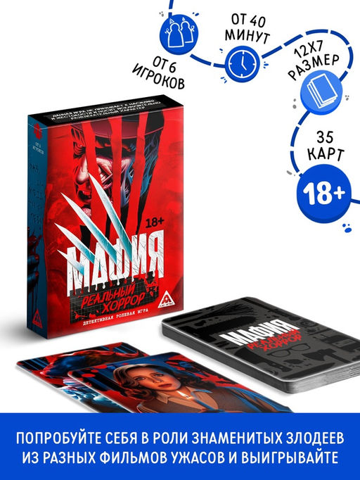 Настольная игра Мафия. Реальный хоррор, детективная, 36 карт
