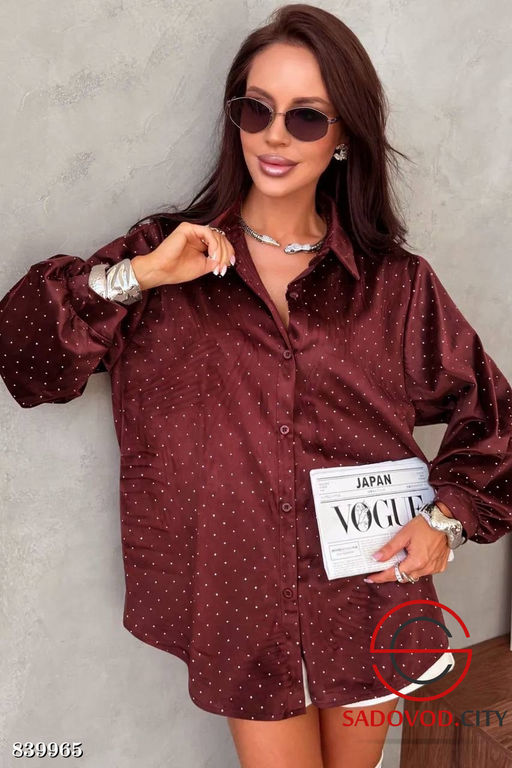 Рубашка нарядная оверсайз со стразами - Bruno фото 2