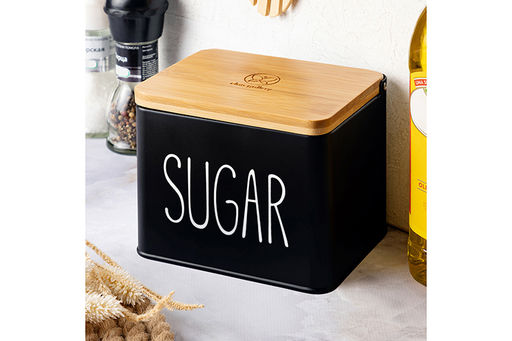 Емкость для хранения 1,5 л 14*11*11 см SUGAR с деревянной крышкой, черная - Elan gallery фото 9
