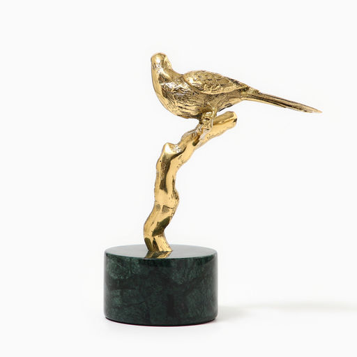 Фигура на подставке «Птица на ветке», мрамор, латунь, 16×8×24 см
