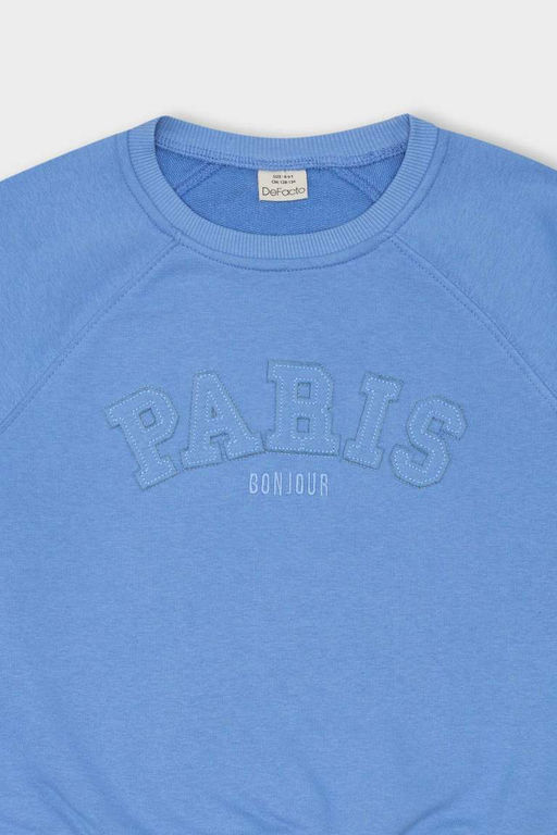 Розовый свитшот оверсайз с широким кроем и круглым вырезом для девочек с принтом и надписью - Defacto фото 2