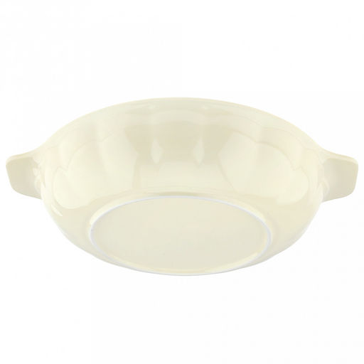 Форма для запекания керамическая "Семейная" 2,2л, д26,5см, h6,8см, круглая, 2 ручки, общая длина 32см, рифленый борт, светло-желтый, в коробке (Китай)