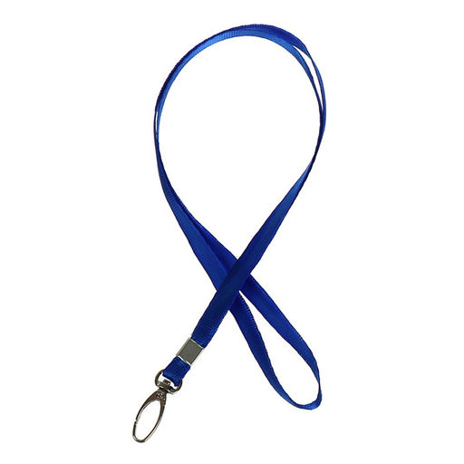 Цена за 100 шт. Лента для бейджа ширина-9 мм, длина-80 см с широким металлическим карабином, синяя