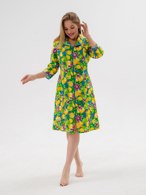 Халат женский из фланели Маша желтый макси