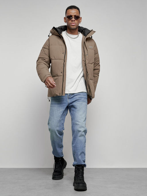 Куртка молодежная мужская зимняя с капюшоном коричневого цвета 8356K - Wonderrman фото 16