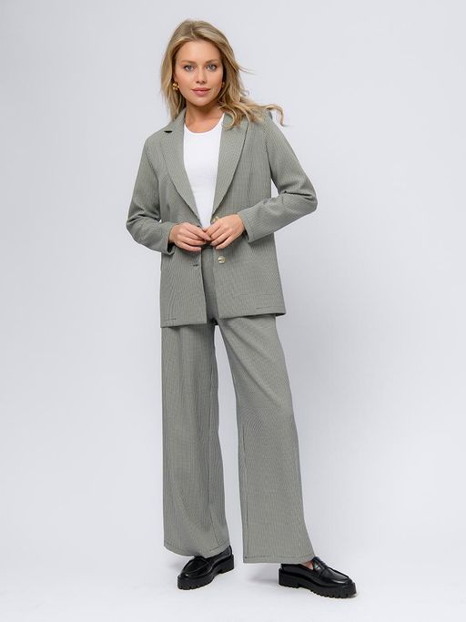 Жакет черный в мелкую клетку удлиненный с отложным воротником - 1001dress фото 9