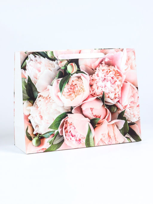 Пакет подарочный ламинированный горизонтальный Белые бутоны, L 40?31?14 см