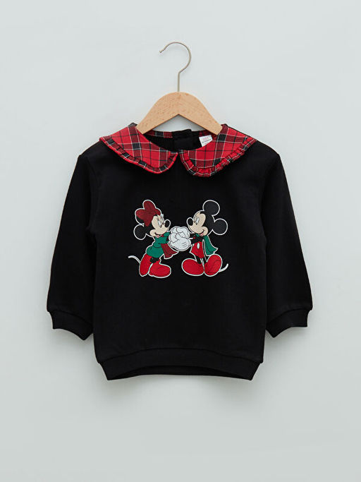 Bebe Yaka Uzun Kollu Minnie ve Mickey Mouse Bask?l? K?z Bebek Sweatshirt