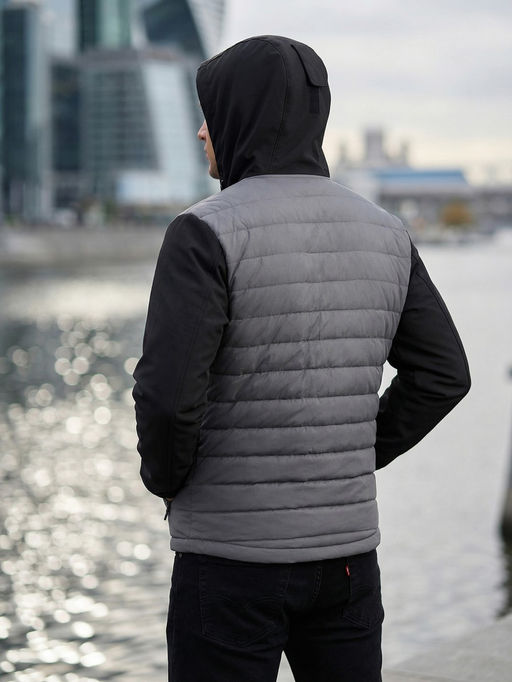 Куртка мужская гибридная стёганая с капюшоном с графеновой подкладкой черного цвета 9627_1Ch - Mtforce фото 37