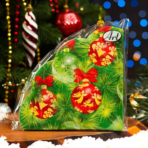 Цена за 3 шт. Салфетки бумажные круглые Украшение на новогоднюю ель, 3 слоя, d=32 см, 12 шт.