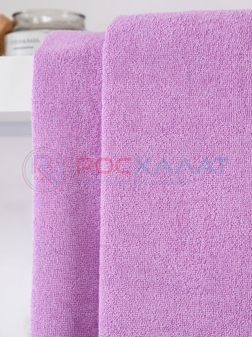 Махровое полотенце без бордюра сиреневое ПМ-10 50х90