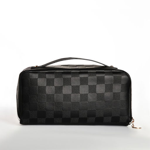 Косметичка-органайзер на молнии, с отделами, ручкой, Шахматная клетка, чёрная - Simaland фото 2