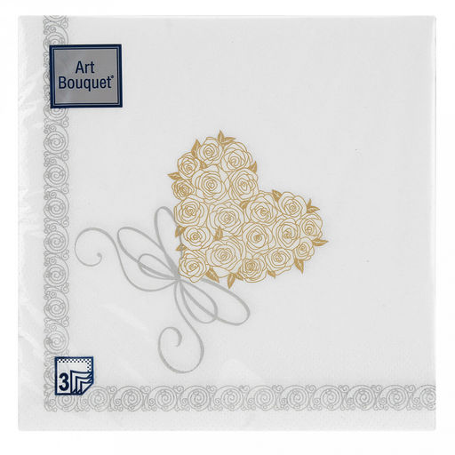 Салфетки бумажные "Art Bouquet" 33х33см, 3-х слойные, 20 штук в упаковке, 100% целлюлоза, "Сердце для любимой" (Россия)