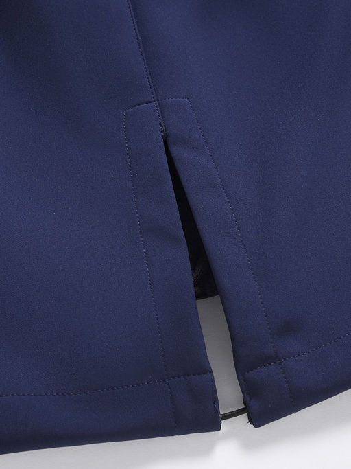 Парка женская софтшелл виндстоппер удлинённая с капюшоном темно-синего цвета 9618_1TS